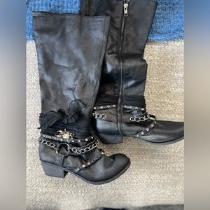 Woman’s black funky bow boots - biker meets feminine